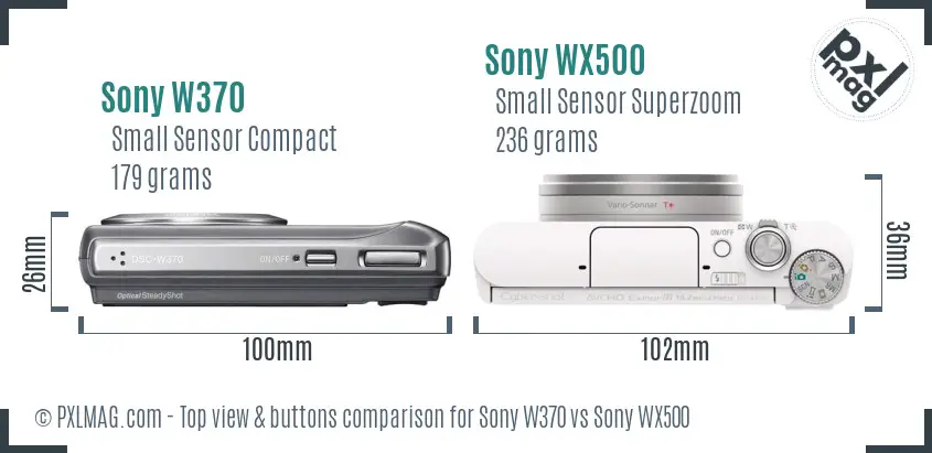 Sony W370 vs Sony WX500 top view buttons comparison