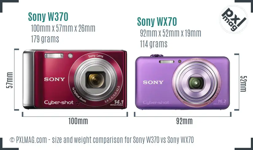 Sony W370 vs Sony WX70 size comparison