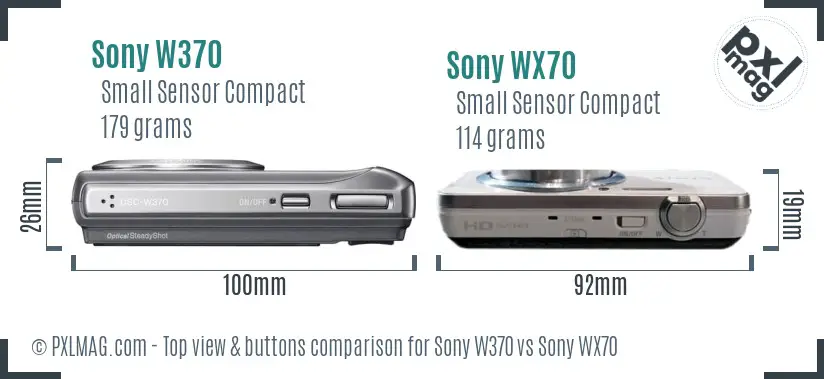 Sony W370 vs Sony WX70 top view buttons comparison
