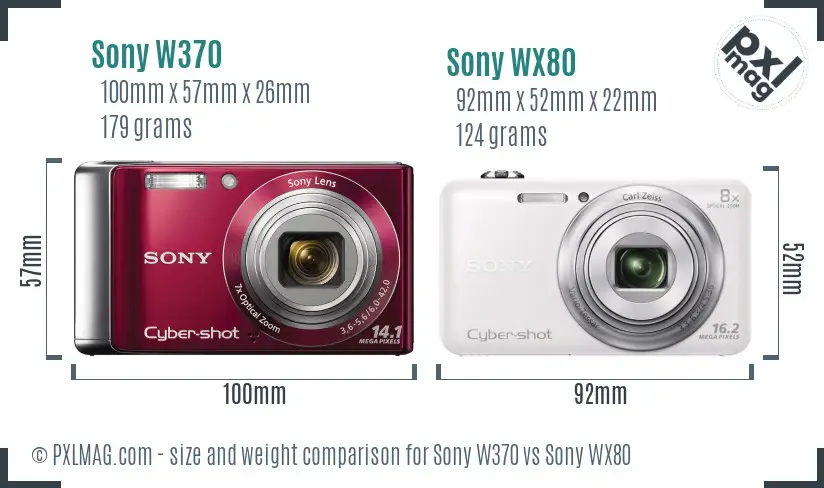Sony W370 vs Sony WX80 size comparison