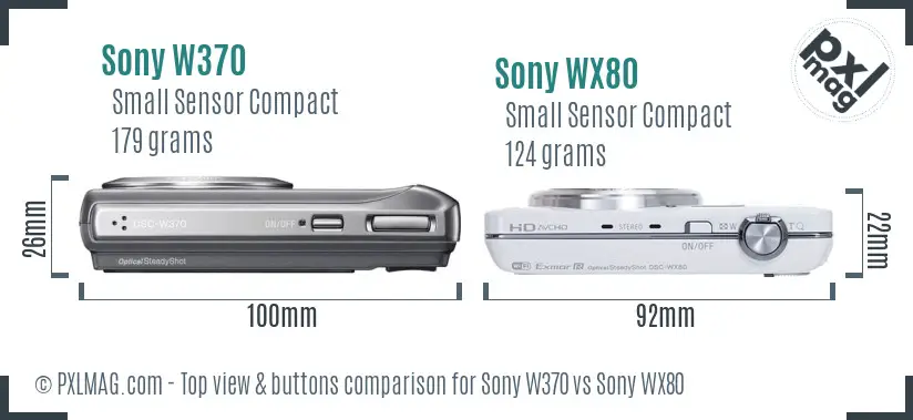 Sony W370 vs Sony WX80 top view buttons comparison