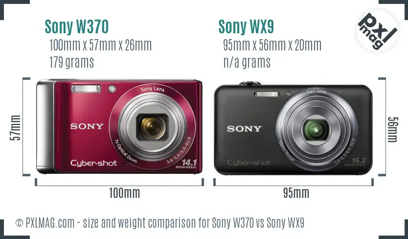 Sony W370 vs Sony WX9 size comparison