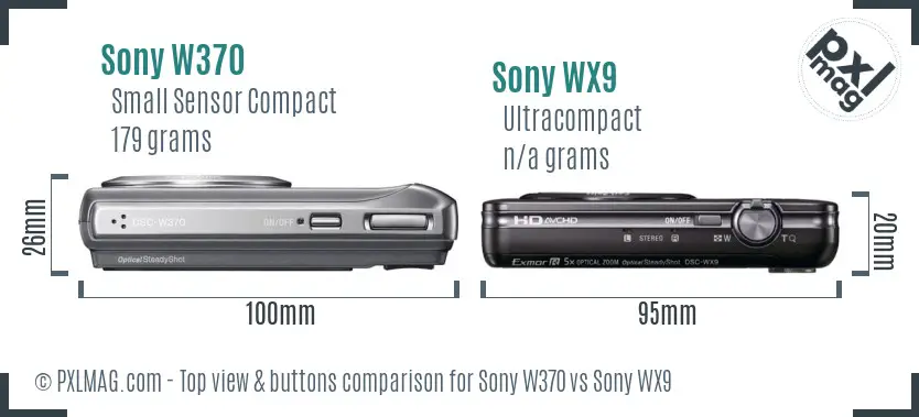 Sony W370 vs Sony WX9 top view buttons comparison