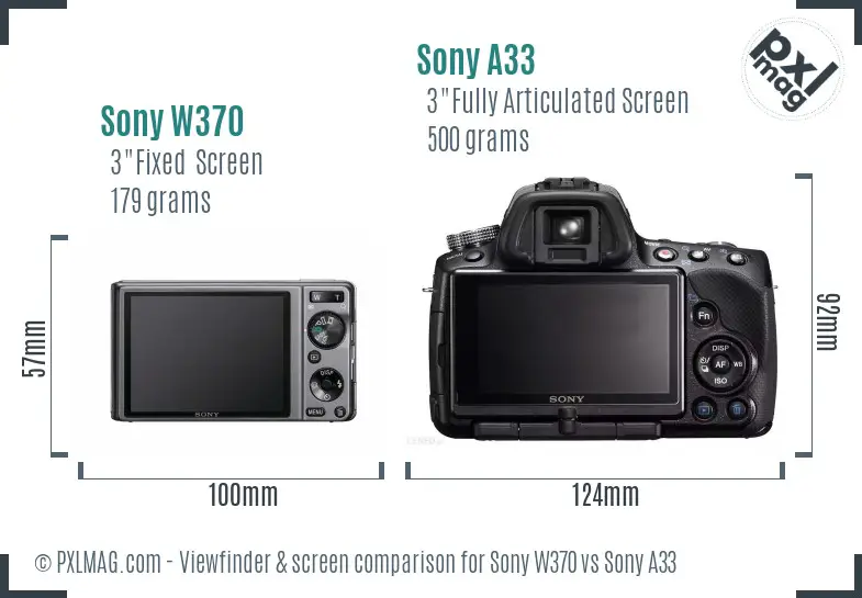 Sony W370 vs Sony A33 Screen and Viewfinder comparison
