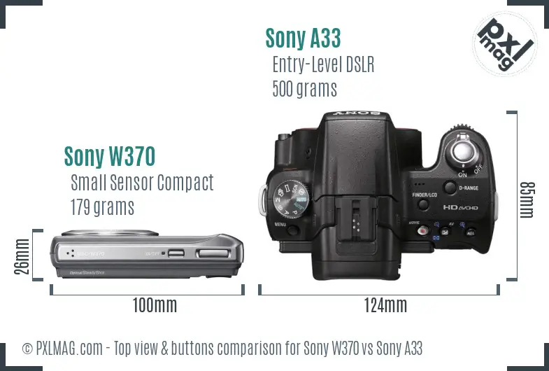Sony W370 vs Sony A33 top view buttons comparison