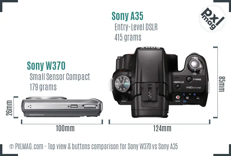 Sony W370 vs Sony A35 top view buttons comparison