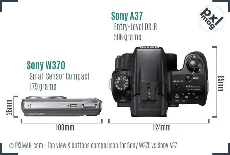 Sony W370 vs Sony A37 top view buttons comparison