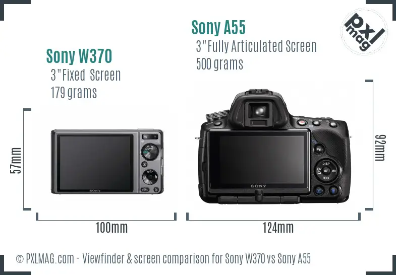 Sony W370 vs Sony A55 Screen and Viewfinder comparison