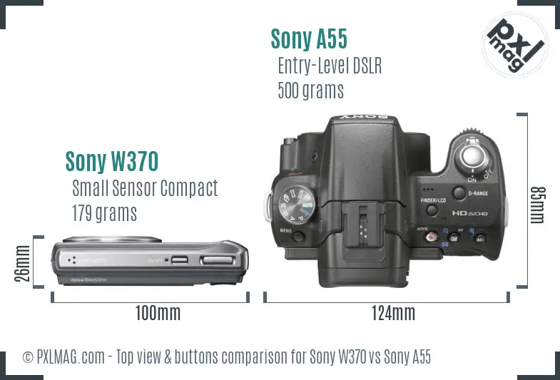Sony W370 vs Sony A55 top view buttons comparison