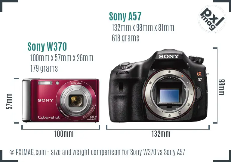 Sony W370 vs Sony A57 size comparison