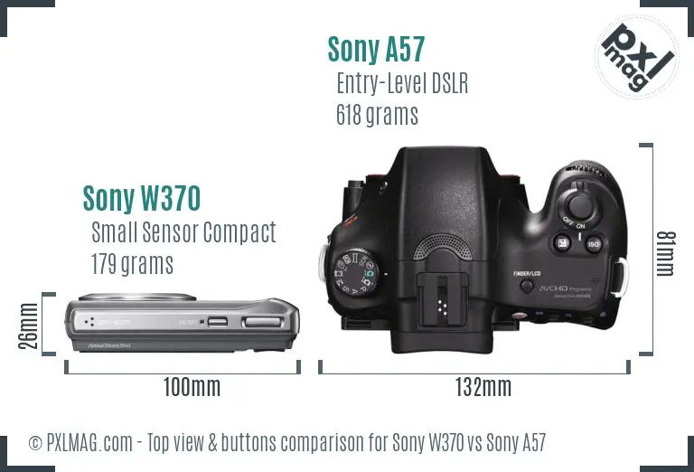 Sony W370 vs Sony A57 top view buttons comparison