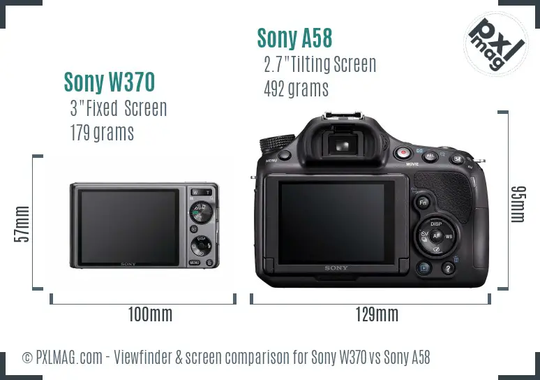 Sony W370 vs Sony A58 Screen and Viewfinder comparison