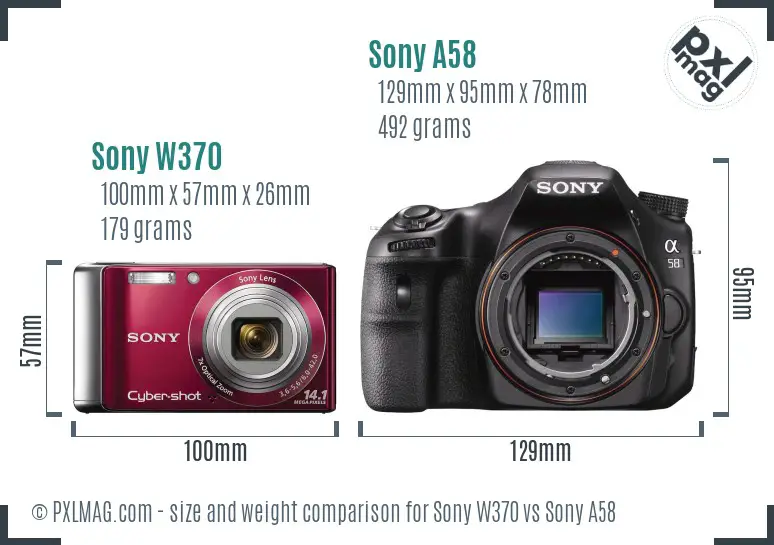 Sony W370 vs Sony A58 size comparison