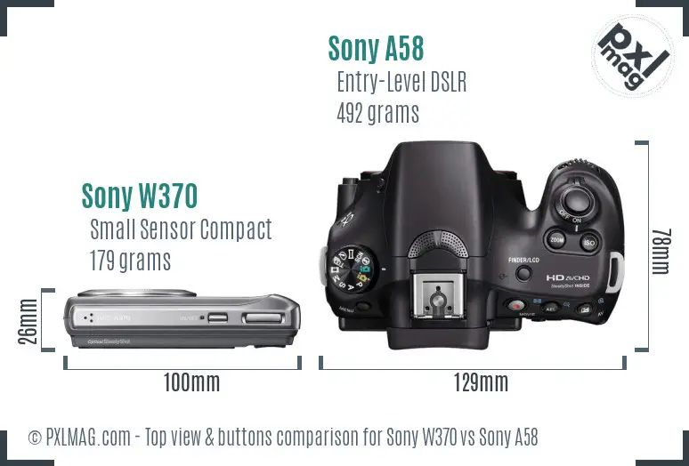 Sony W370 vs Sony A58 top view buttons comparison