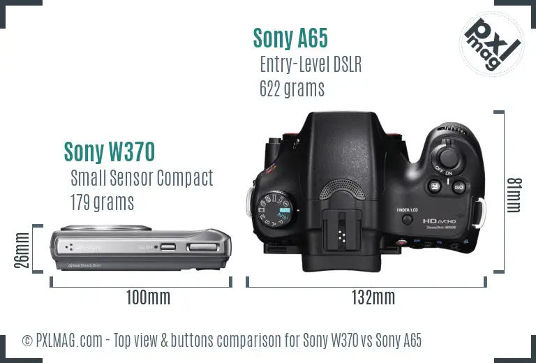 Sony W370 vs Sony A65 top view buttons comparison