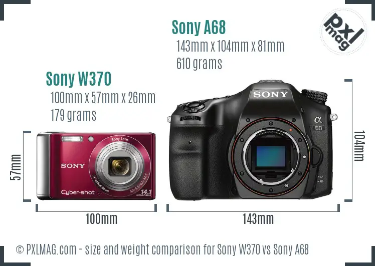 Sony W370 vs Sony A68 size comparison