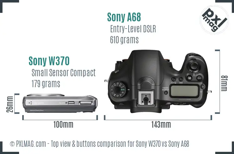 Sony W370 vs Sony A68 top view buttons comparison