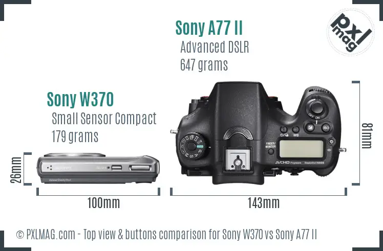 Sony W370 vs Sony A77 II top view buttons comparison