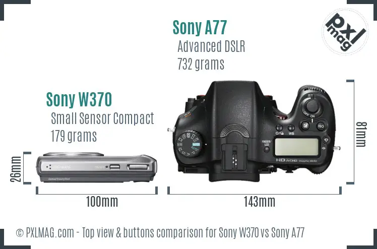 Sony W370 vs Sony A77 top view buttons comparison