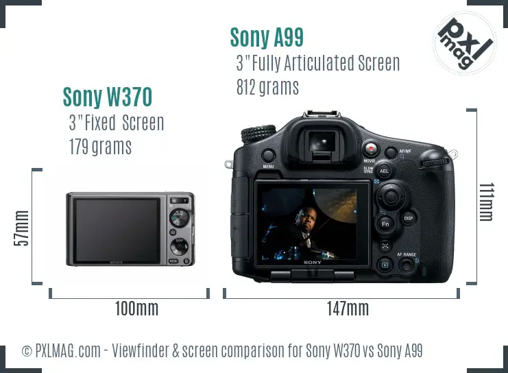 Sony W370 vs Sony A99 Screen and Viewfinder comparison