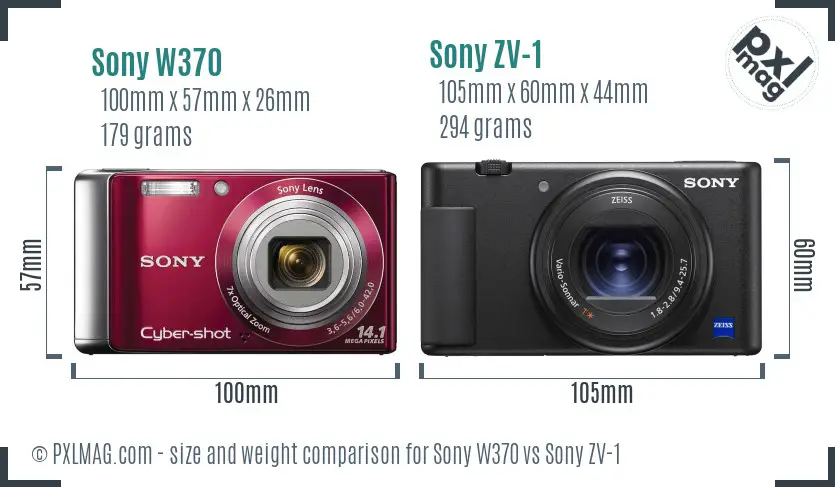 Sony W370 vs Sony ZV-1 size comparison