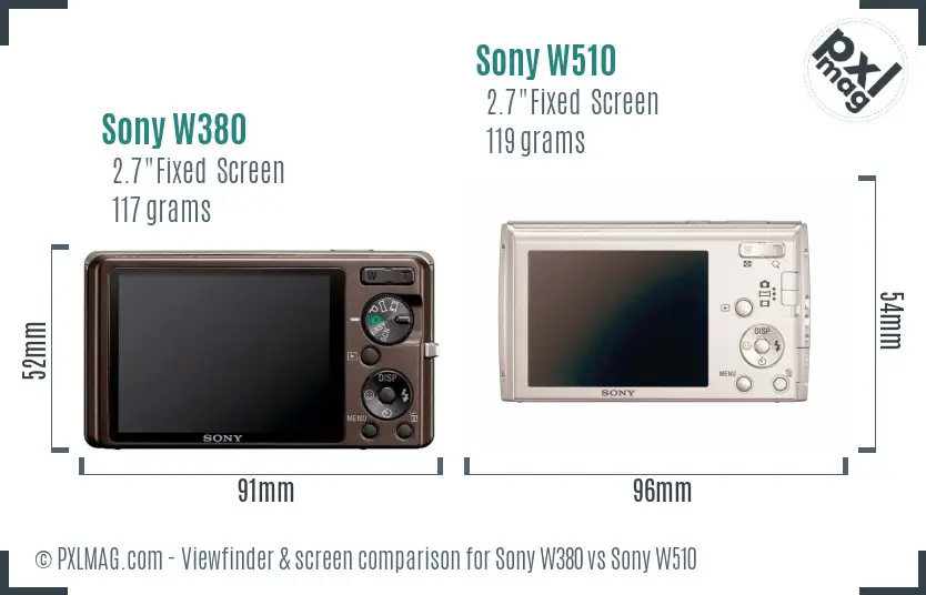 Sony W380 vs Sony W510 Screen and Viewfinder comparison