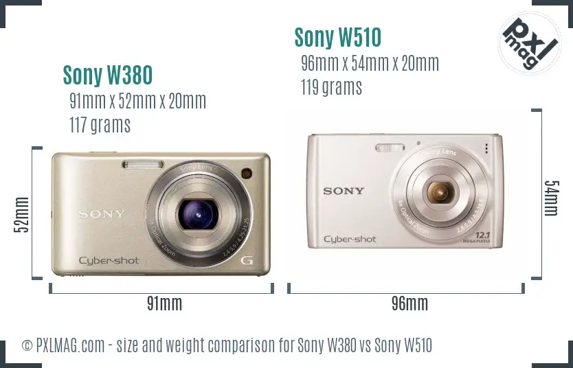 Sony W380 vs Sony W510 size comparison