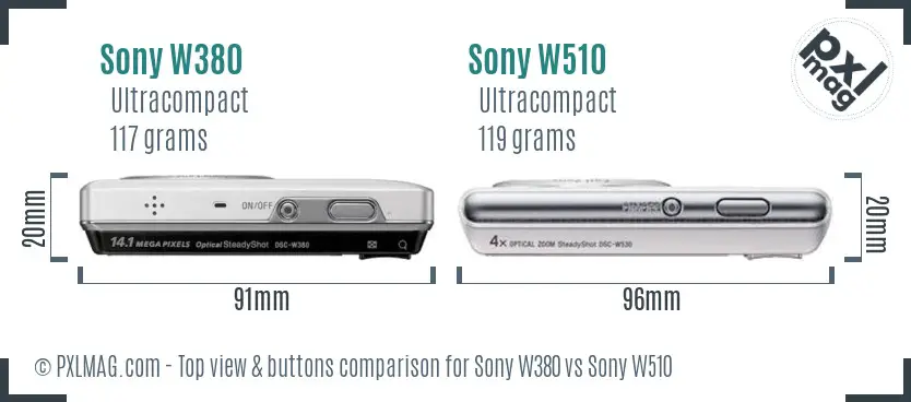 Sony W380 vs Sony W510 top view buttons comparison