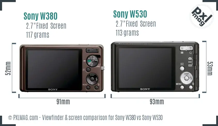 Sony W380 vs Sony W530 Screen and Viewfinder comparison