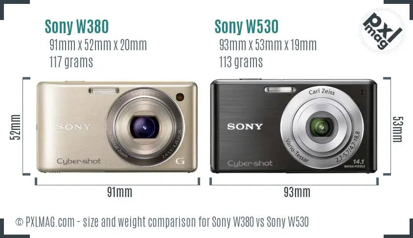 Sony W380 vs Sony W530 size comparison
