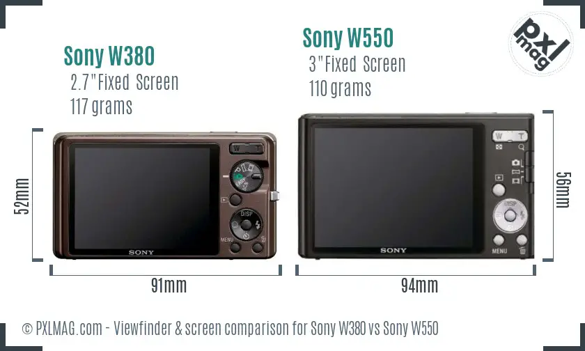 Sony W380 vs Sony W550 Screen and Viewfinder comparison