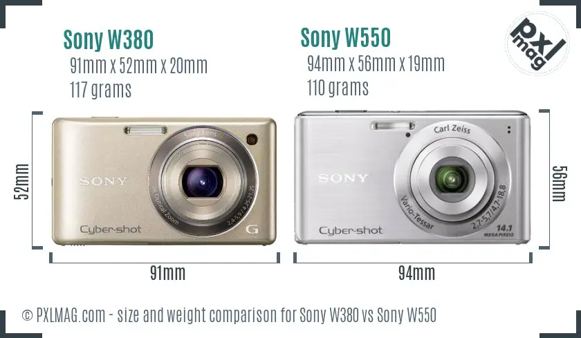 Sony W380 vs Sony W550 size comparison