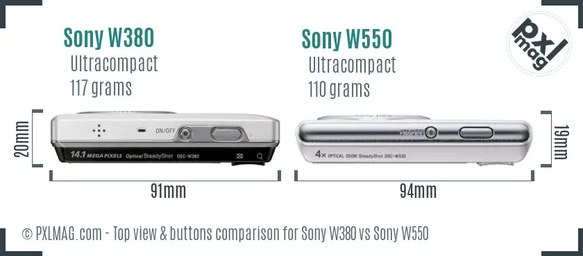 Sony W380 vs Sony W550 top view buttons comparison