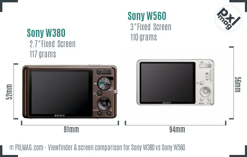Sony W380 vs Sony W560 Screen and Viewfinder comparison