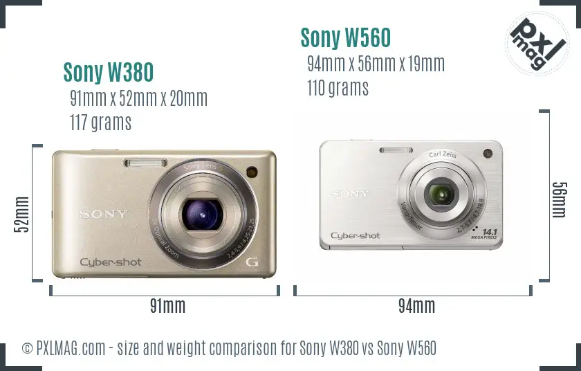 Sony W380 vs Sony W560 size comparison