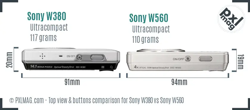 Sony W380 vs Sony W560 top view buttons comparison
