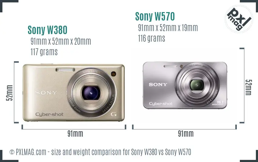 Sony W380 vs Sony W570 size comparison