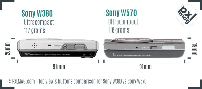 Sony W380 vs Sony W570 top view buttons comparison