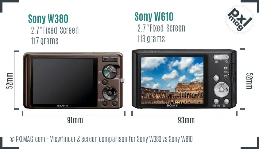 Sony W380 vs Sony W610 Screen and Viewfinder comparison