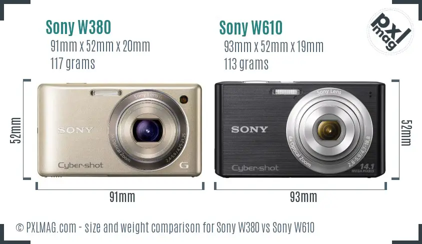 Sony W380 vs Sony W610 size comparison