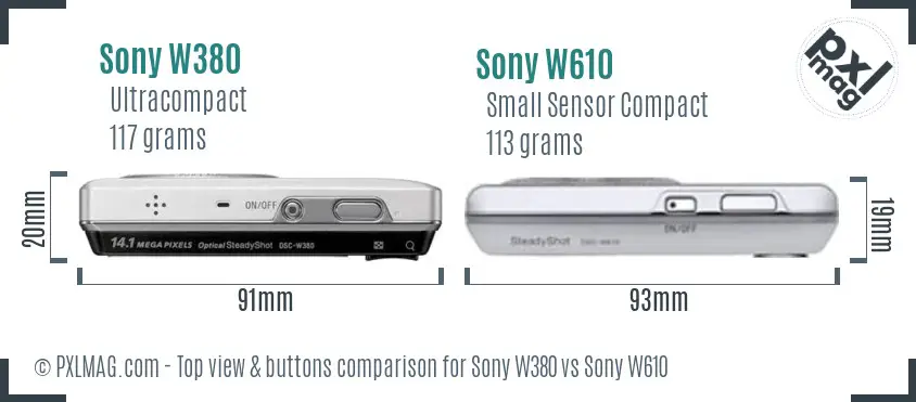 Sony W380 vs Sony W610 top view buttons comparison
