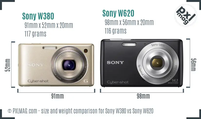 Sony W380 vs Sony W620 size comparison