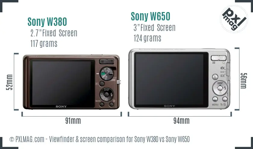 Sony W380 vs Sony W650 Screen and Viewfinder comparison