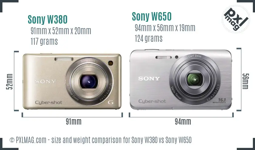 Sony W380 vs Sony W650 size comparison