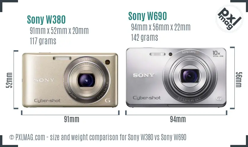 Sony W380 vs Sony W690 size comparison