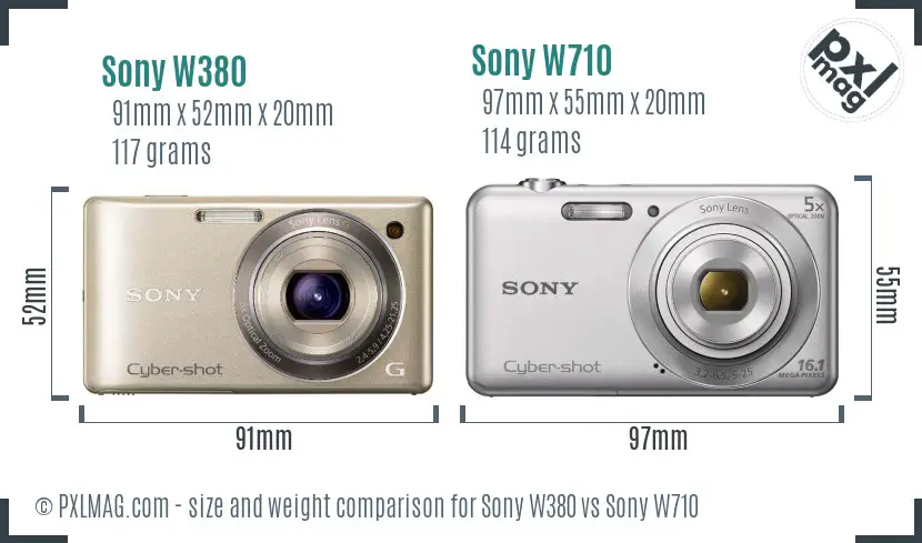 Sony W380 vs Sony W710 size comparison