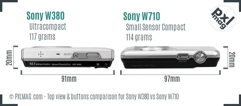 Sony W380 vs Sony W710 top view buttons comparison