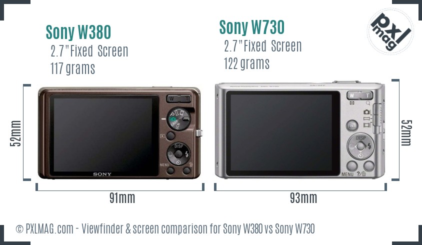 Sony W380 vs Sony W730 Screen and Viewfinder comparison