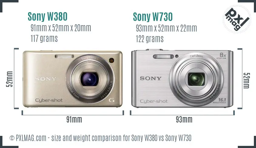 Sony W380 vs Sony W730 size comparison