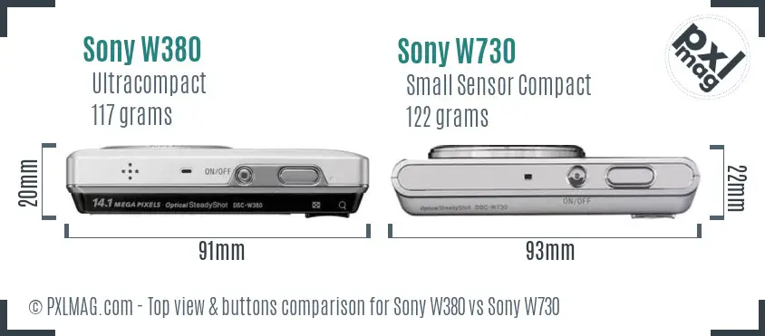 Sony W380 vs Sony W730 top view buttons comparison